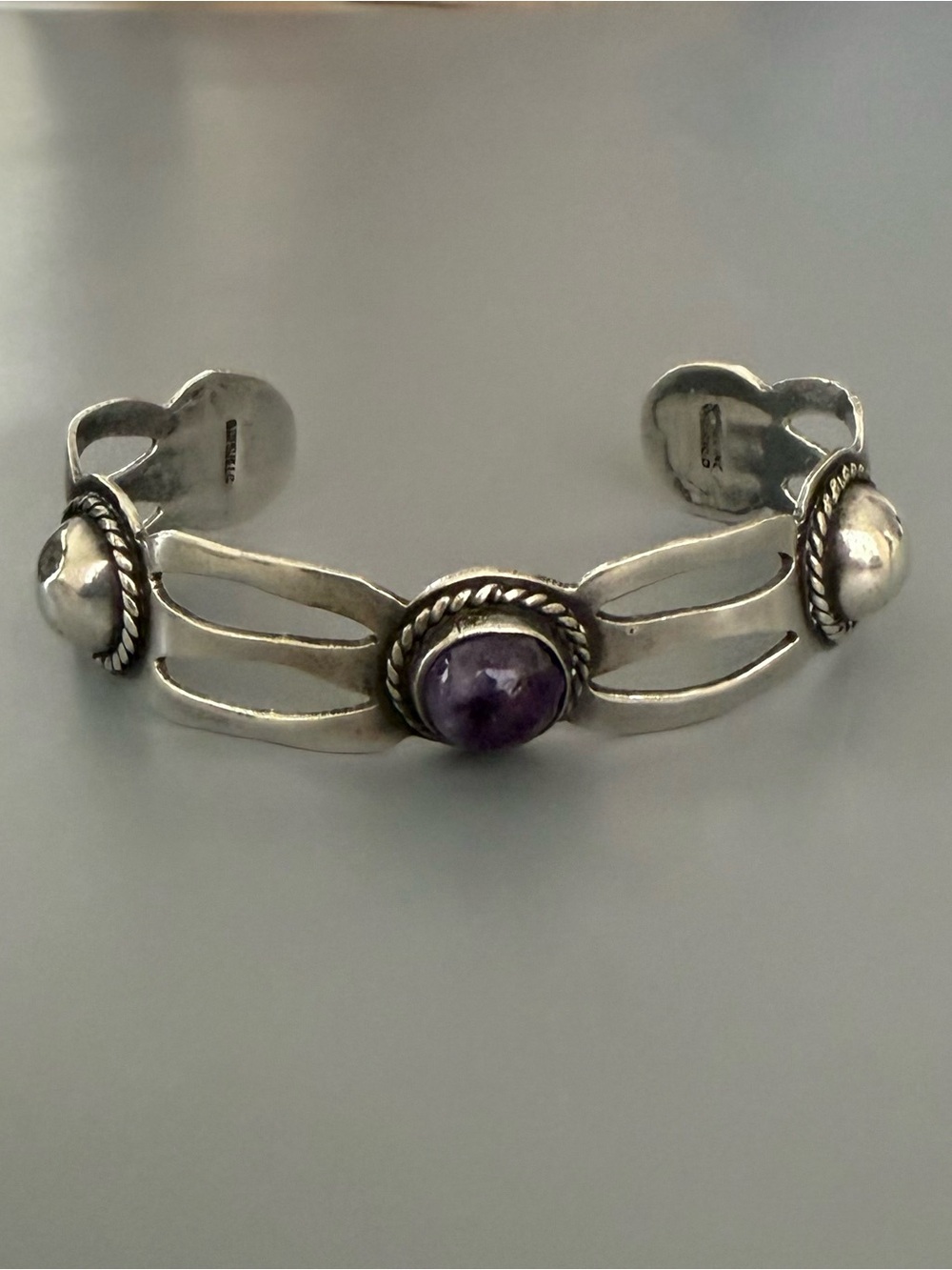 Vintage /Antique Mexico Sterling Amethyst Children’s Cuff Bracelet 12.1 grams